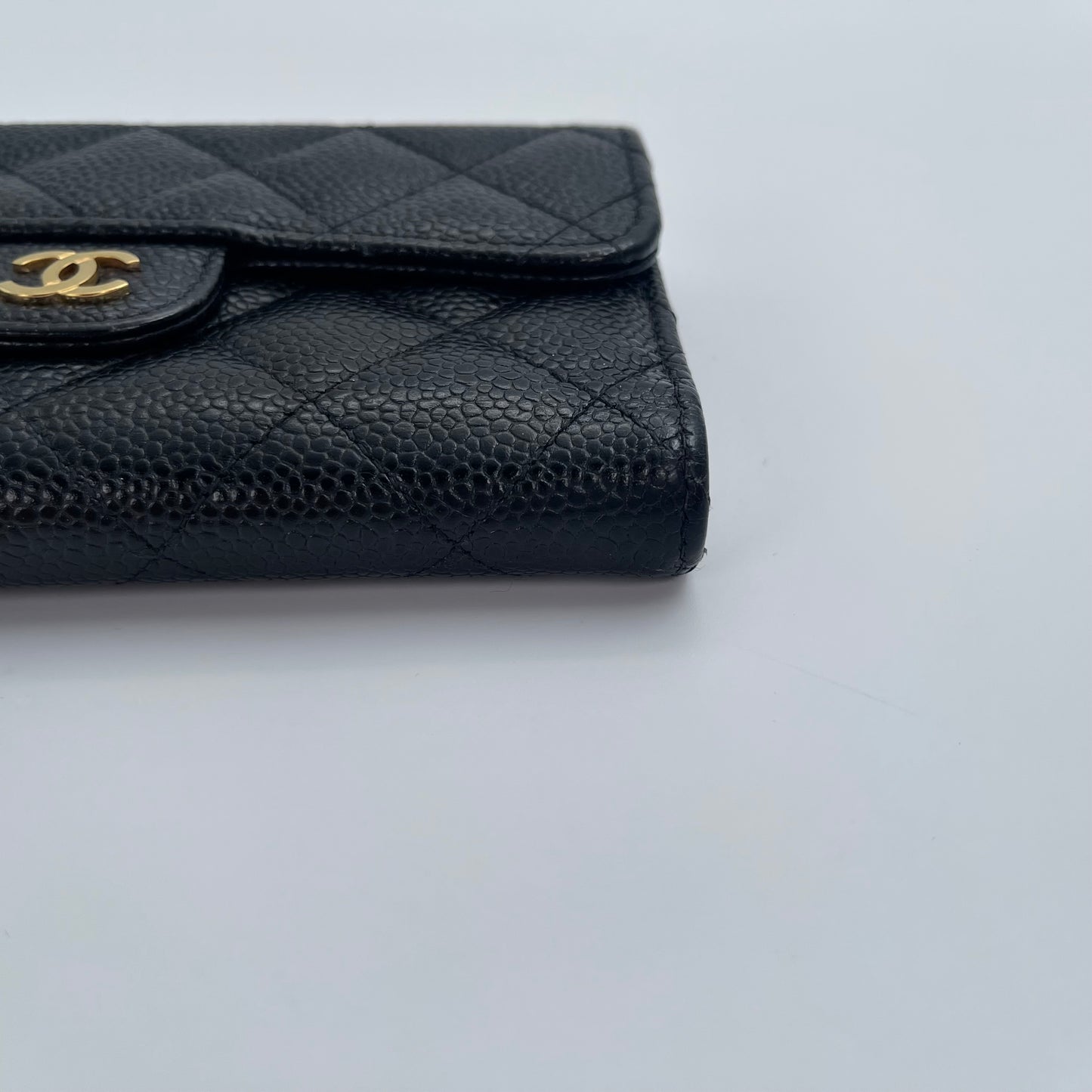 Chanel Black and Gold Caviar Leather Medium Tri-Fold Wallet – Black/Gold [Used]