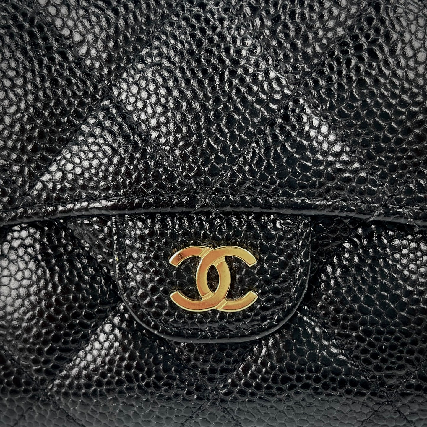 Chanel Black and Gold Caviar Leather Medium Tri-Fold Wallet – Black/Gold [Used]