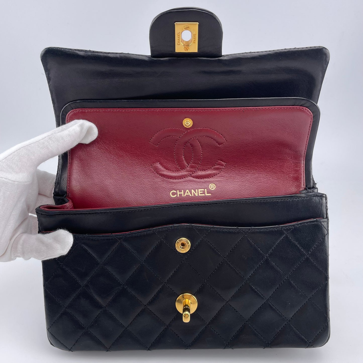 CHANEL Black Lambskin Classic Double Flap 23 Shoulderbag [Used]