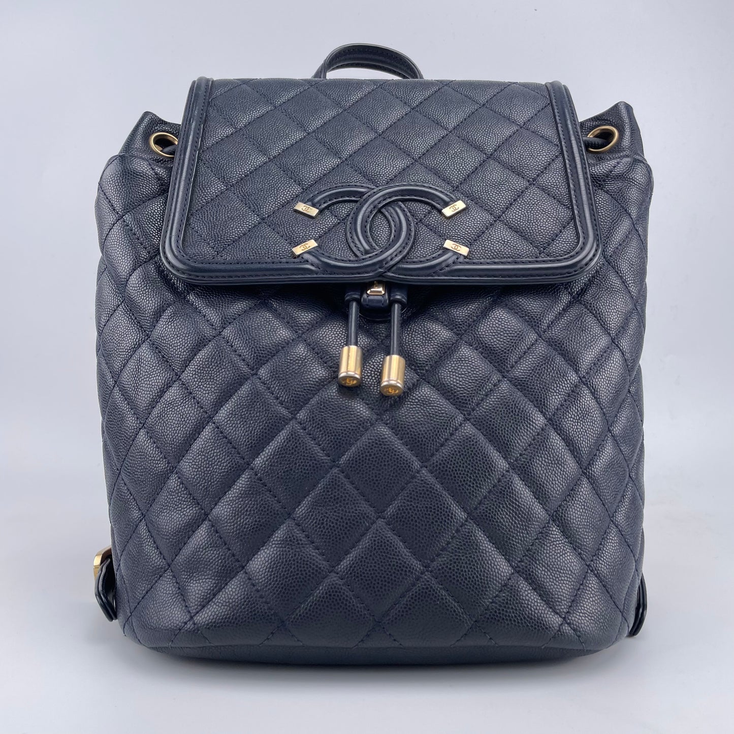 CHANEL Dark Blue Navy CaviarSkin Filigree Backpack[Used]