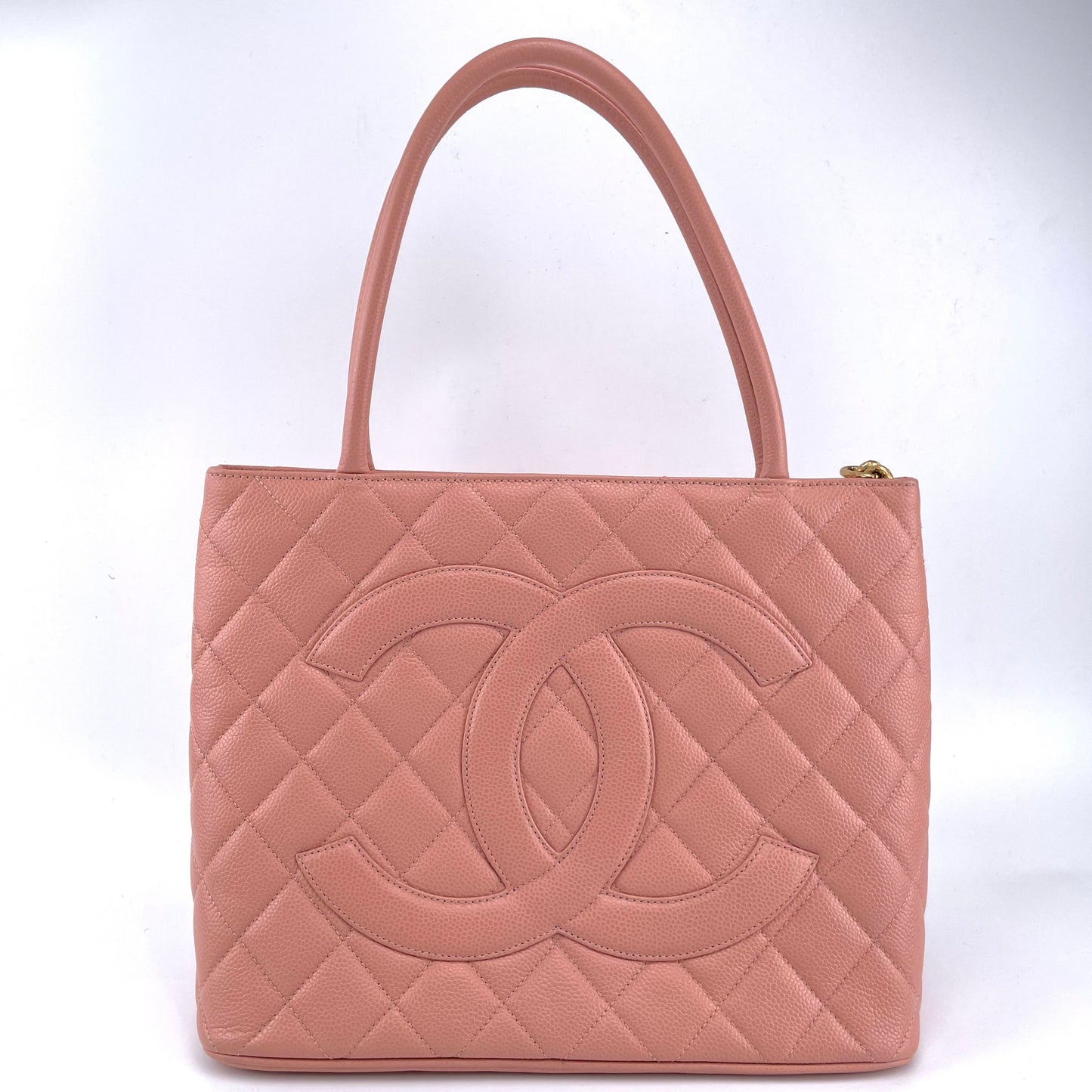 CHANEL Matelasse Pink Gold Coin Caviar Medallion Tote Handbag [Used]