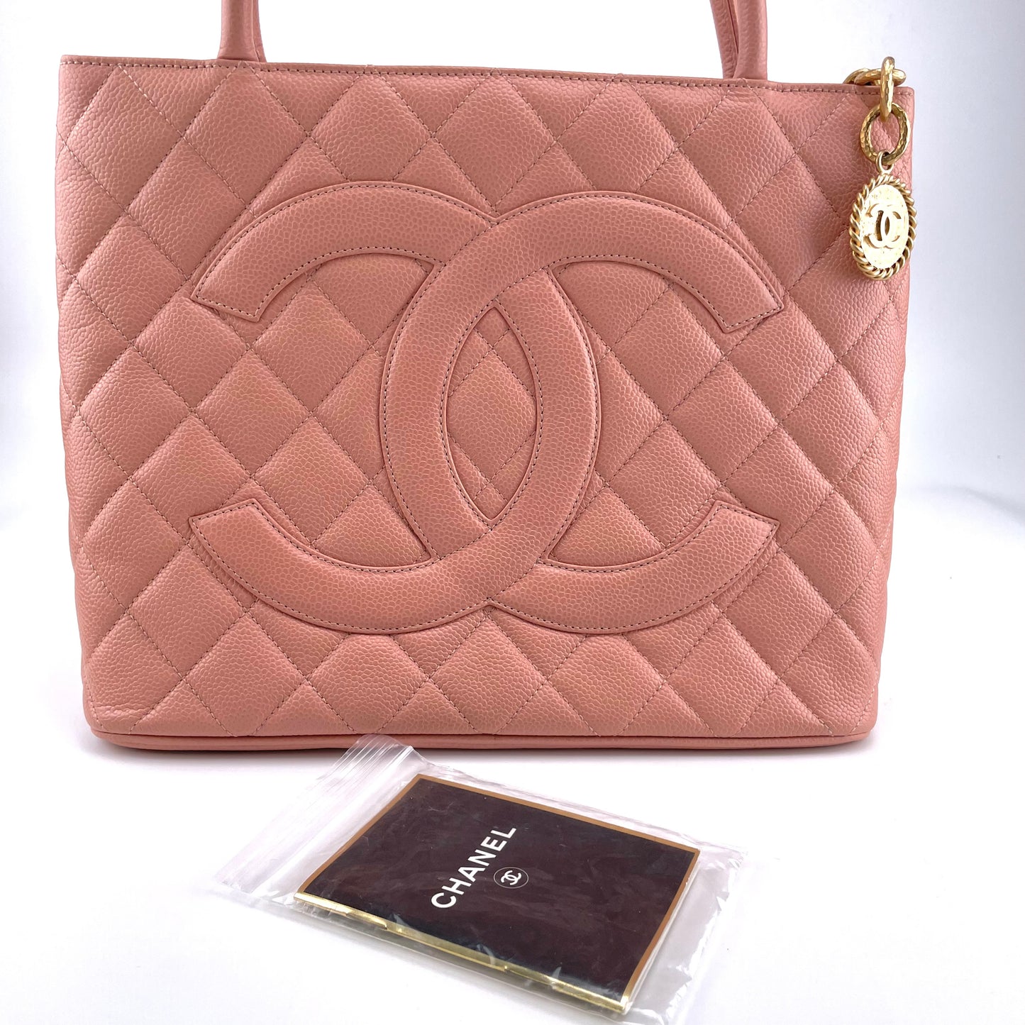 CHANEL Matelasse Pink Gold Coin Caviar Medallion Tote Handbag [Used]