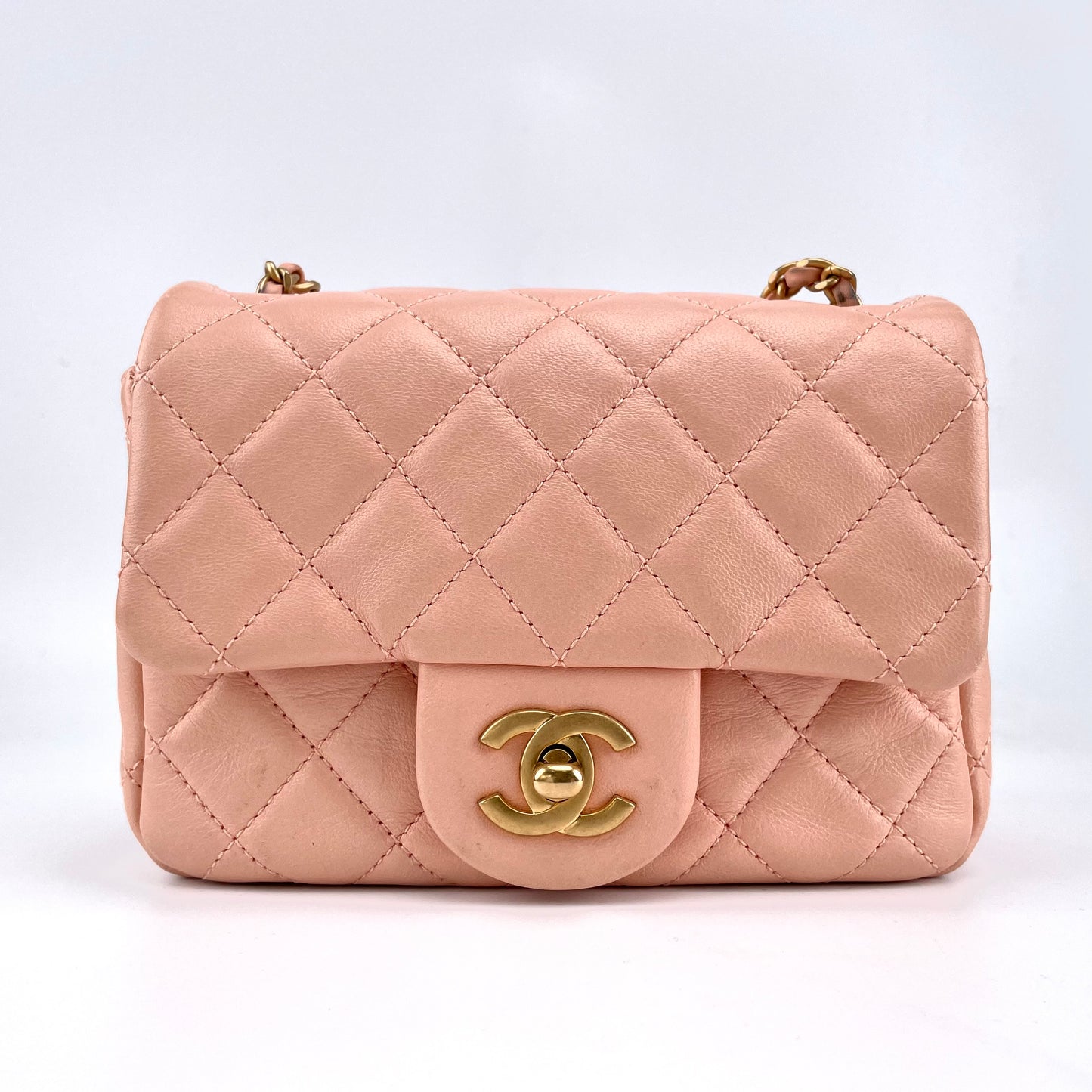 Chanel Pink Lambskin Square Flap Shoulderbag [Used]