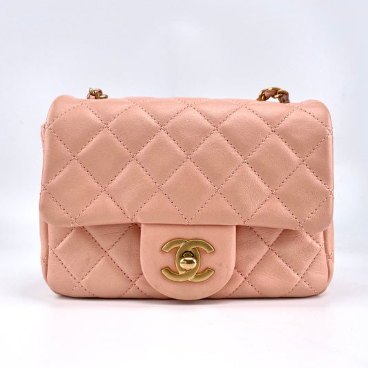 Chanel Pink Lambskin Square Flap Shoulderbag [Used]