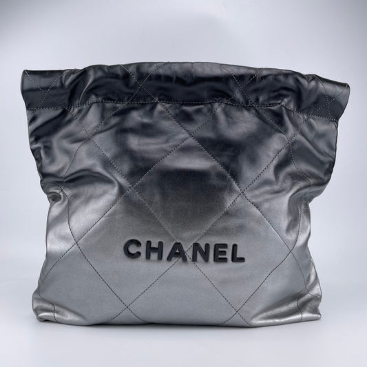 CHANEL Metallic Ombre Quilted Shiny Leather Coin 22Bag Hobo Shoulderbag [Used]