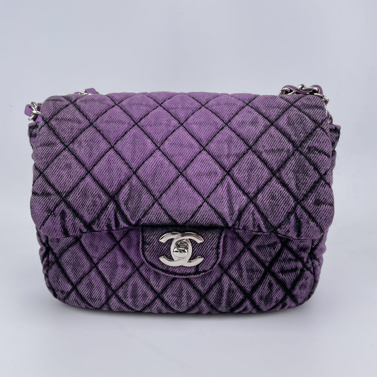 CHANEL Purple 20C Distressed Denimpression Classic Flap ShoulderBag  [Used]