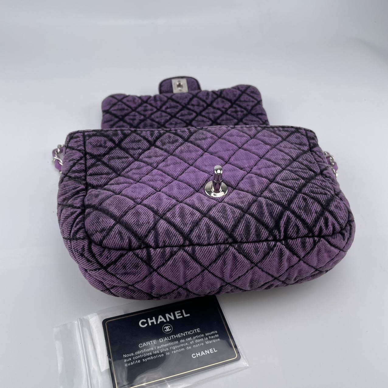 CHANEL Purple 20C Distressed Denimpression Classic Flap ShoulderBag  [Used]