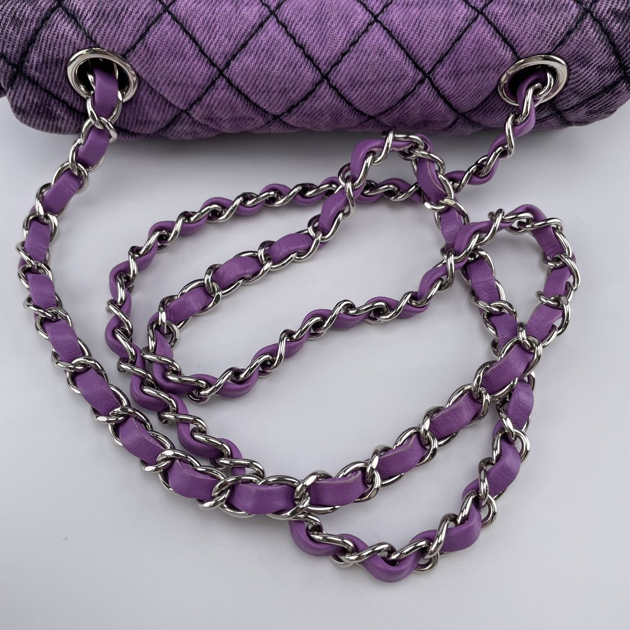 CHANEL Purple 20C Distressed Denimpression Classic Flap ShoulderBag  [Used]