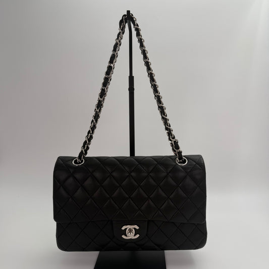 Chanel Classic Flap Bag Black Lambskin with Silver-Tone Hardware – 25cm [Used]