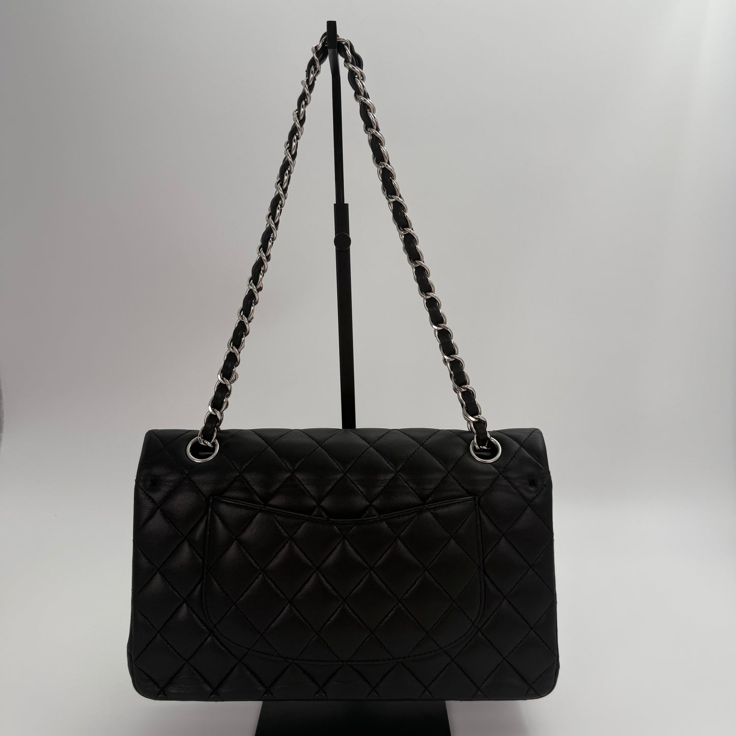 Chanel Classic Flap Bag Black Lambskin with Silver-Tone Hardware – 25cm [Used]