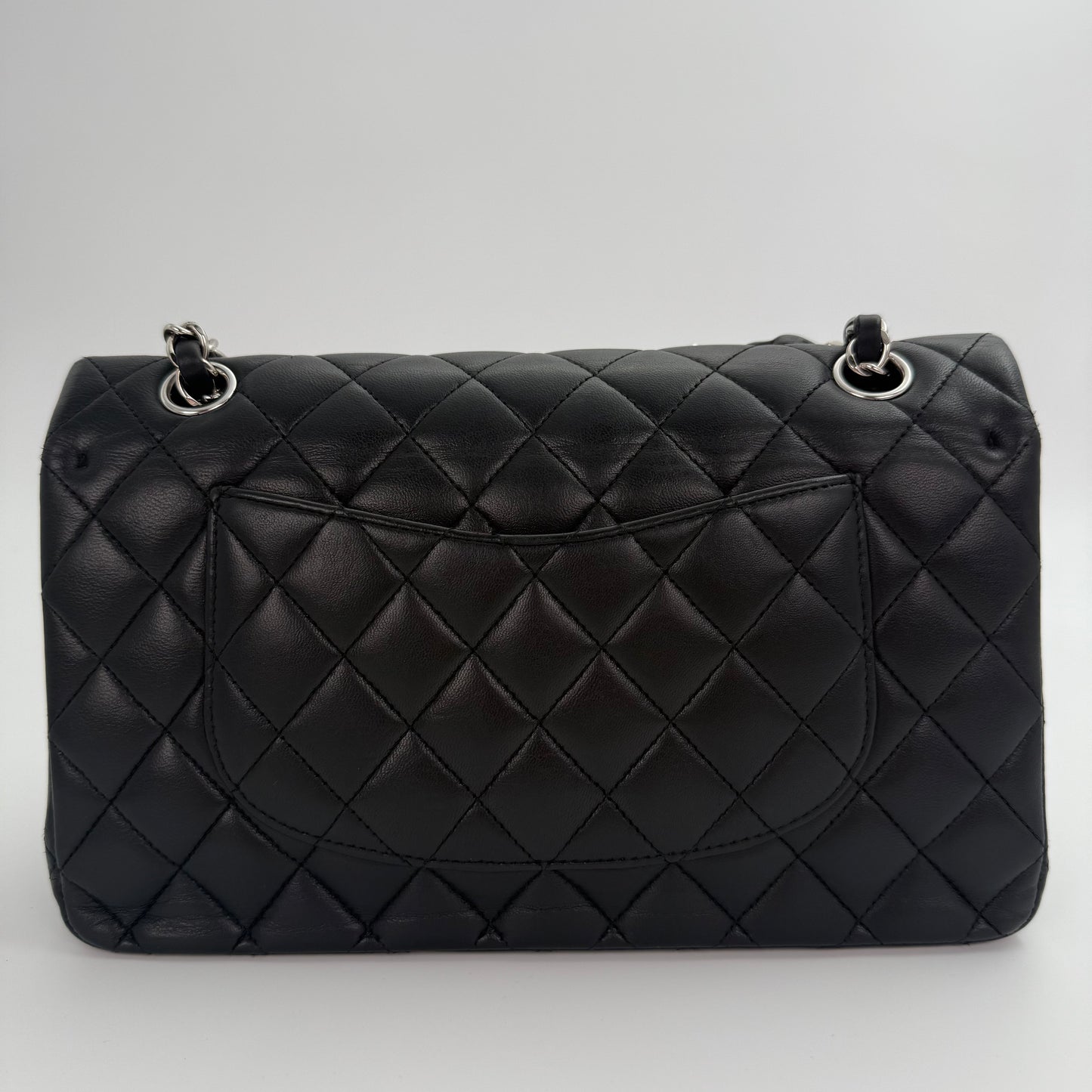 Chanel Classic Flap Bag Black Lambskin with Silver-Tone Hardware – 25cm [Used]