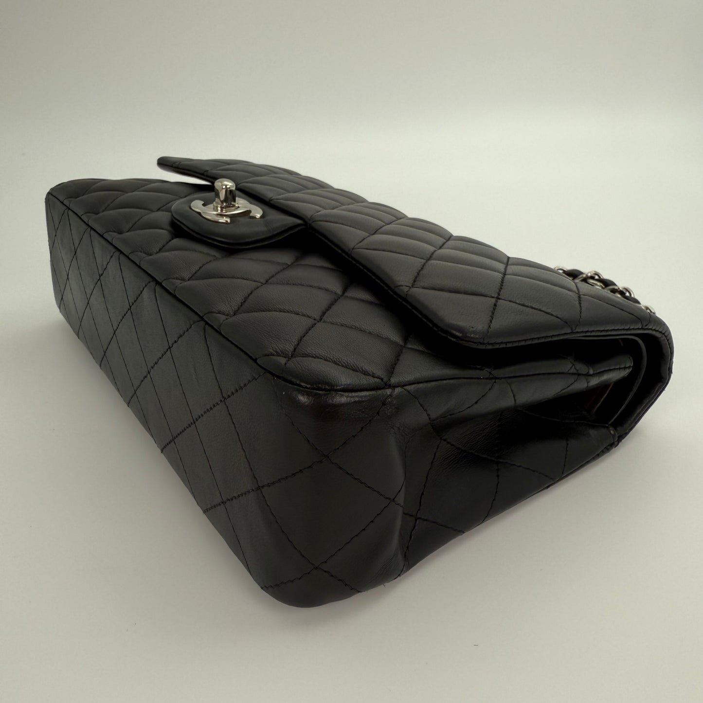 Chanel Classic Flap Bag Black Lambskin with Silver-Tone Hardware – 25cm [Used]