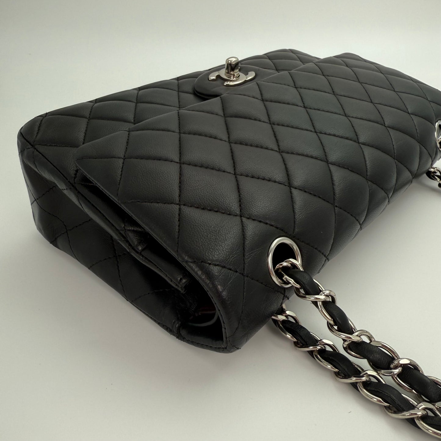 Chanel Classic Flap Bag Black Lambskin with Silver-Tone Hardware – 25cm [Used]