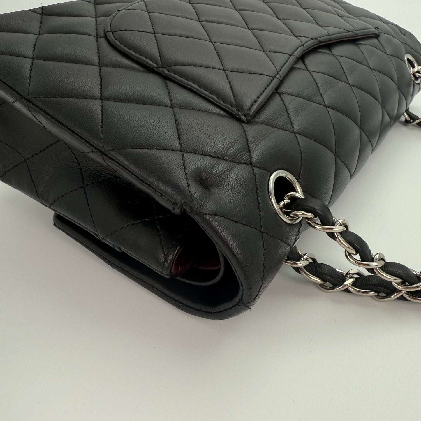 Chanel Classic Flap Bag Black Lambskin with Silver-Tone Hardware – 25cm [Used]