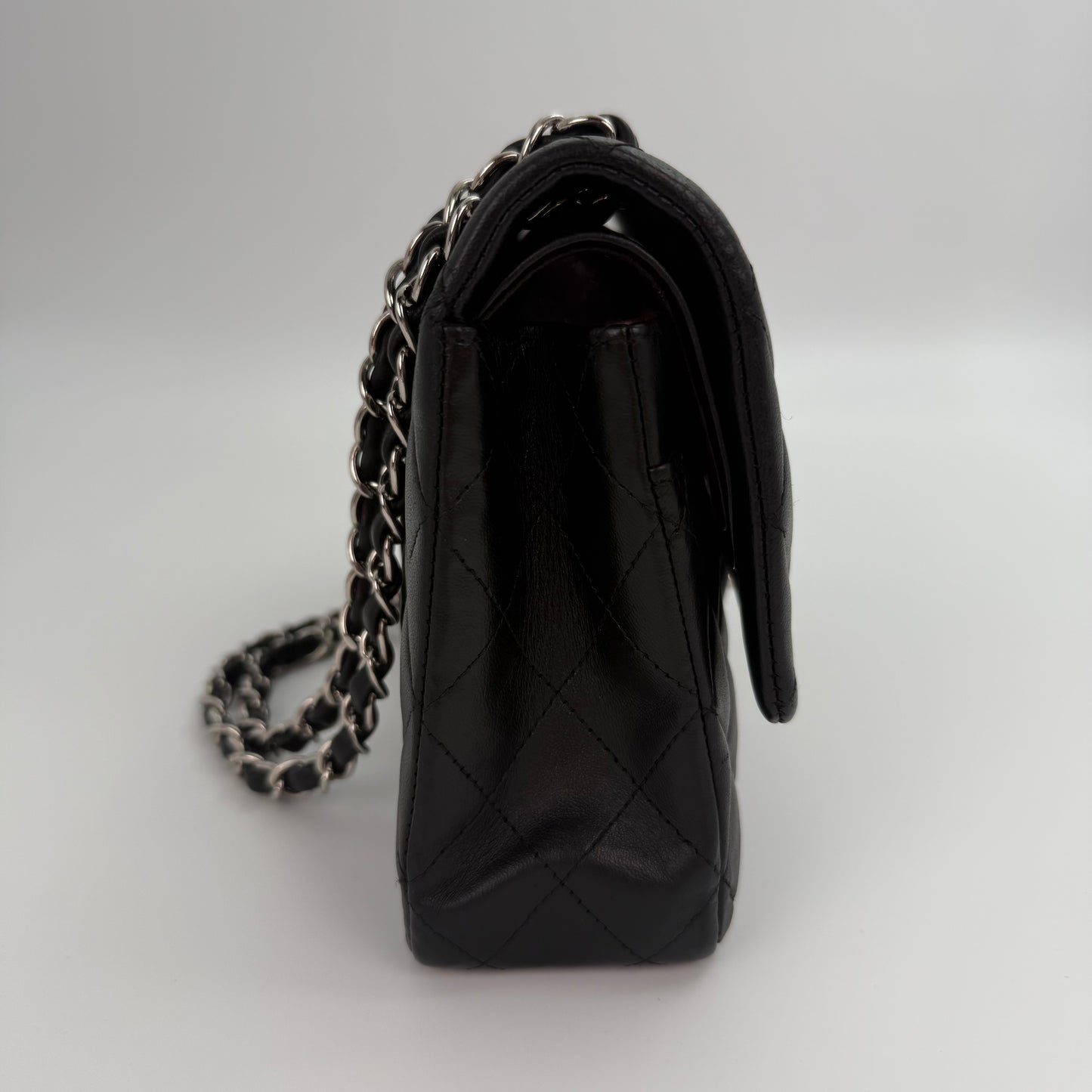 Chanel Classic Flap Bag Black Lambskin with Silver-Tone Hardware – 25cm [Used]