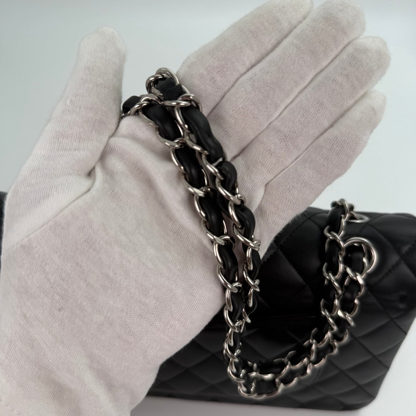 Chanel Classic Flap Bag Black Lambskin with Silver-Tone Hardware – 25cm [Used]