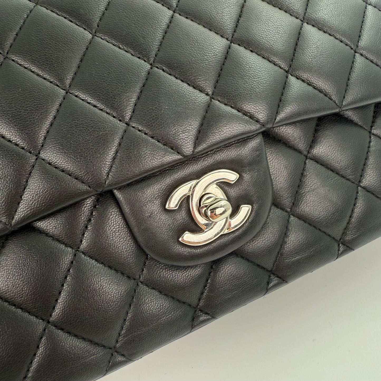 Chanel Classic Flap Bag Black Lambskin with Silver-Tone Hardware – 25cm [Used]