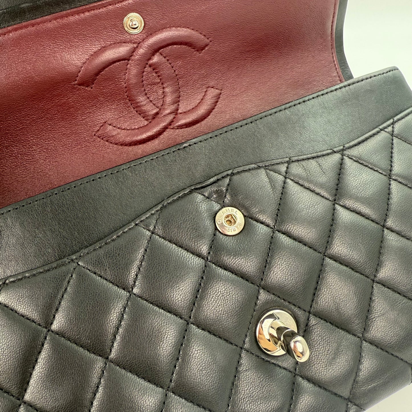 Chanel Classic Flap Bag Black Lambskin with Silver-Tone Hardware – 25cm [Used]