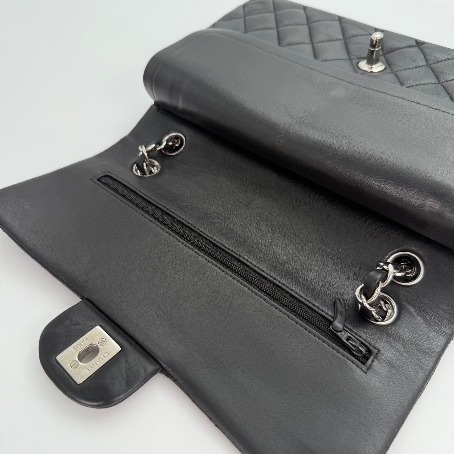 Chanel Classic Flap Bag Black Lambskin with Silver-Tone Hardware – 25cm [Used]
