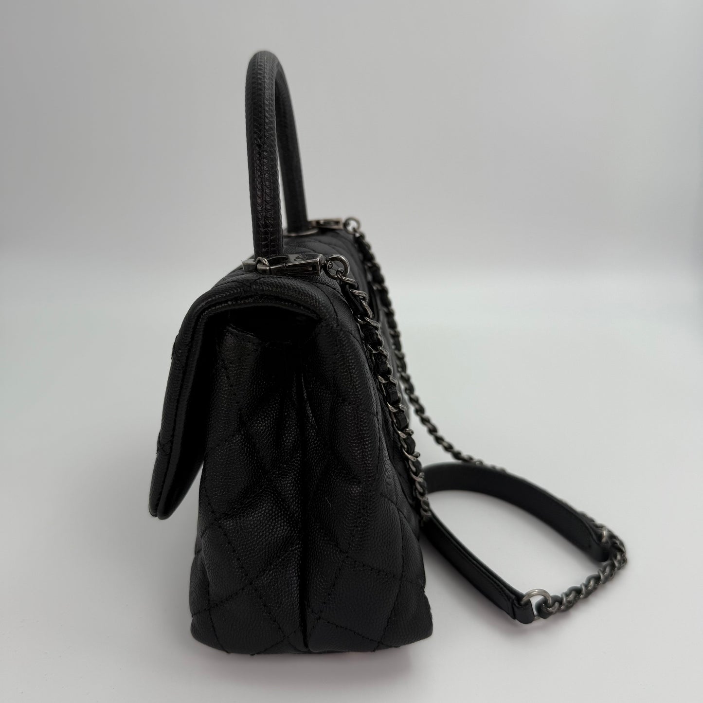 Chanel Black Caviar COCO Handle Lizard  To P Handle with  silver hardware [Used]