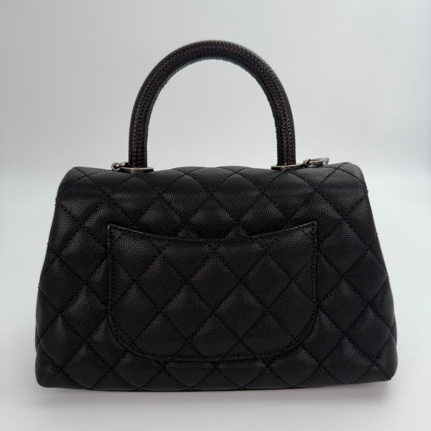 Chanel Black Caviar COCO Handle Lizard  To P Handle with  silver hardware [Used]