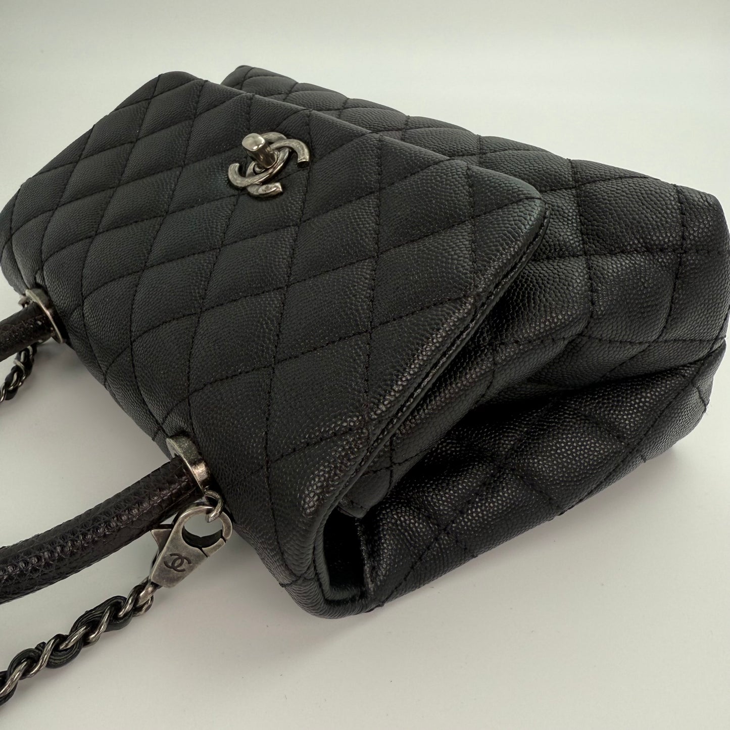 Chanel Black Caviar COCO Handle Lizard  To P Handle with  silver hardware [Used]