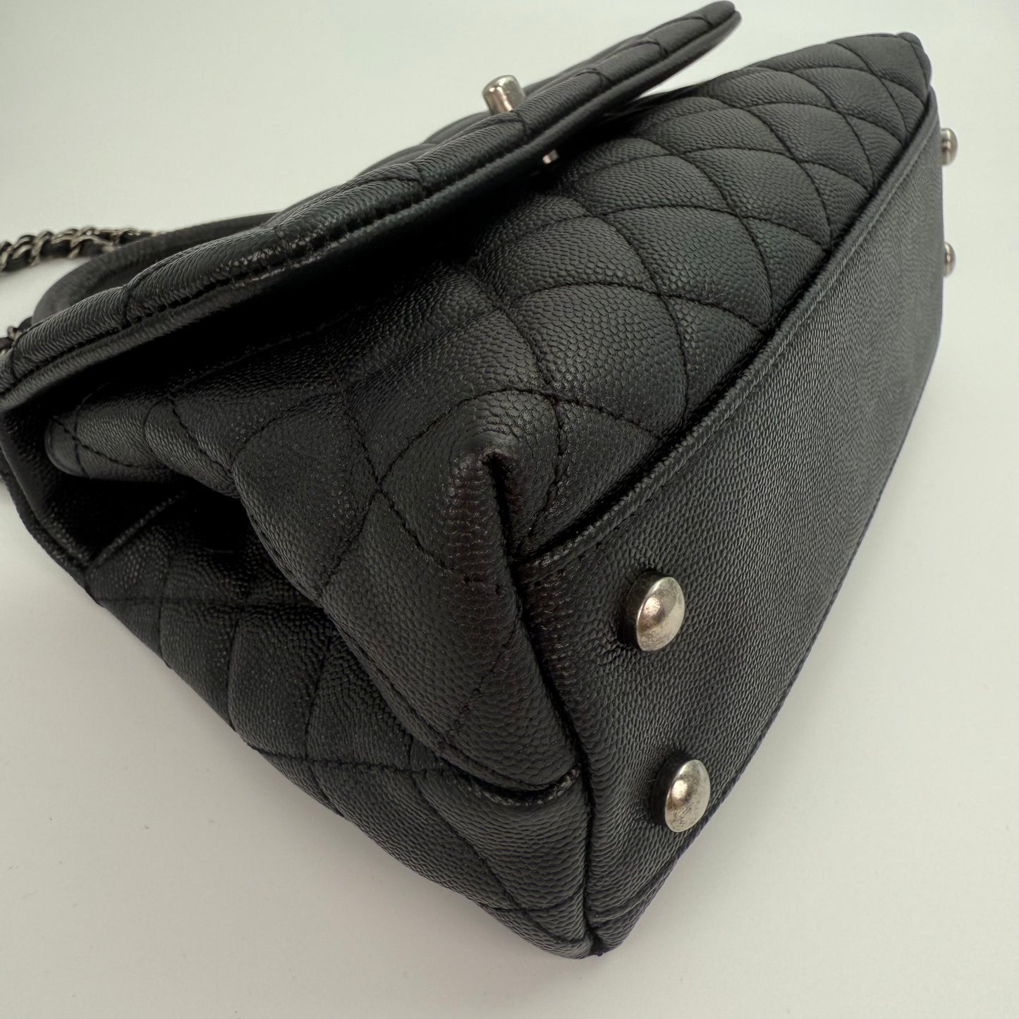 Chanel Black Caviar COCO Handle Lizard  To P Handle with  silver hardware [Used]