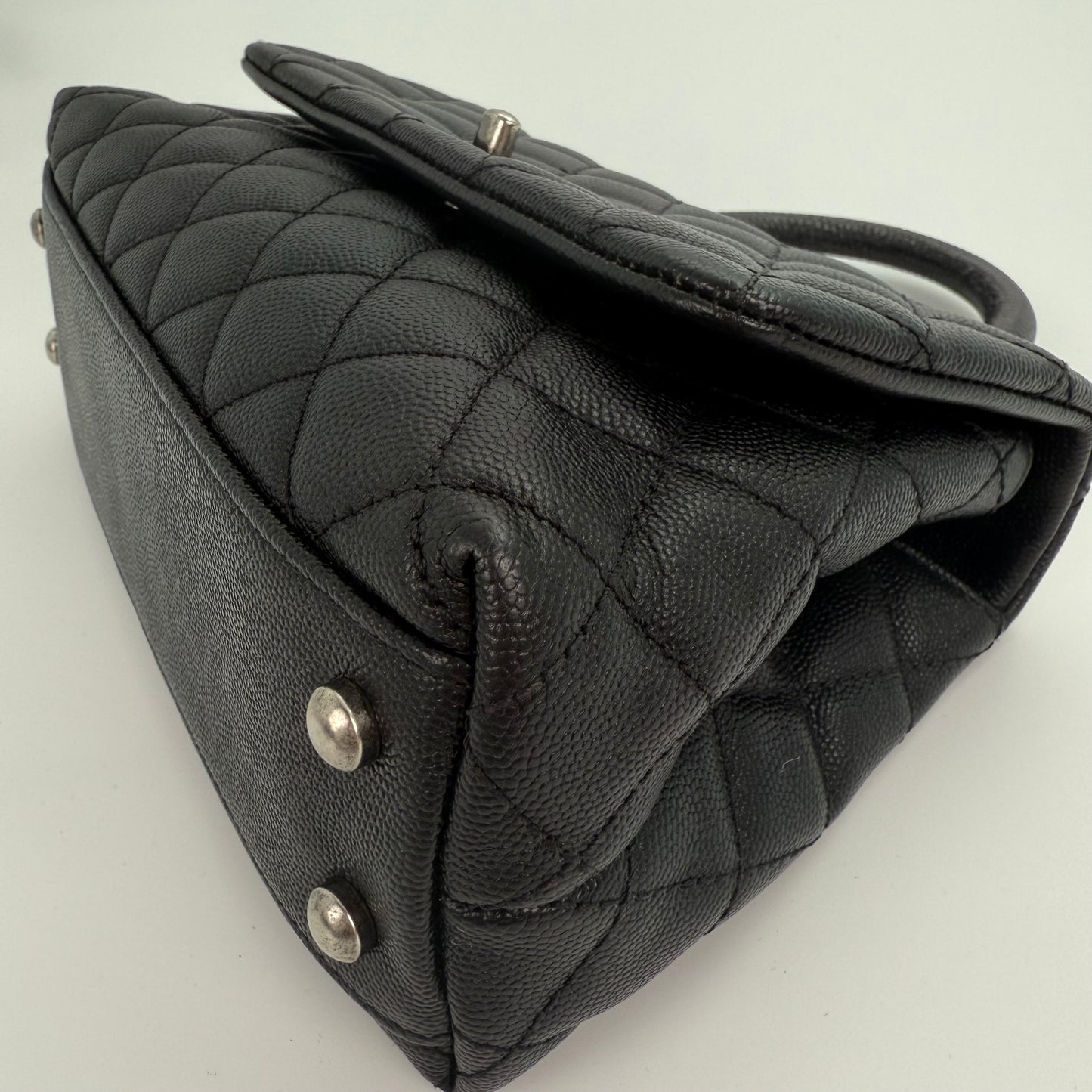 Chanel Black Caviar COCO Handle Lizard  To P Handle with  silver hardware [Used]