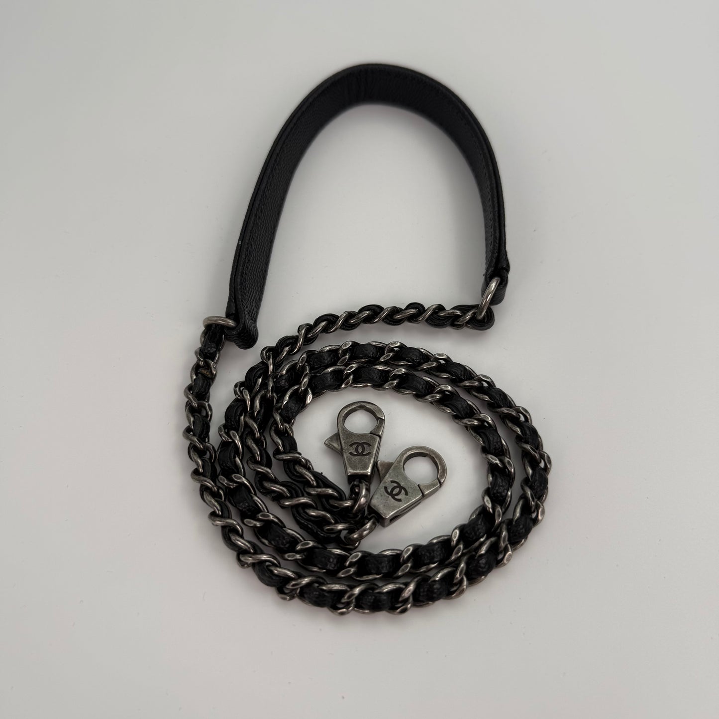 Chanel Black Caviar COCO Handle Lizard  To P Handle with  silver hardware [Used]