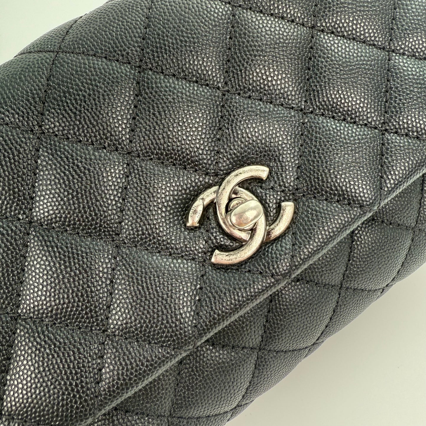 Chanel Black Caviar COCO Handle Lizard  To P Handle with  silver hardware [Used]