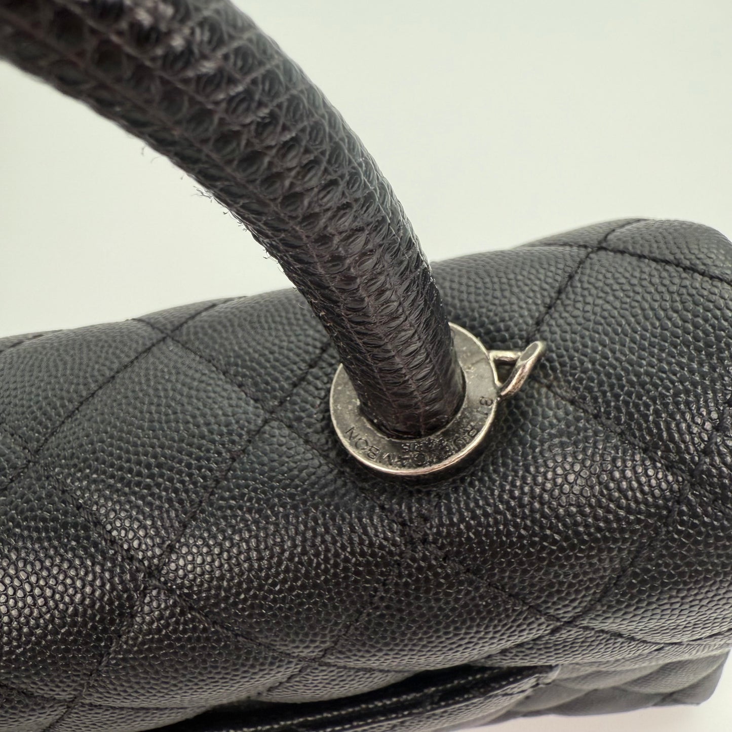 Chanel Black Caviar COCO Handle Lizard  To P Handle with  silver hardware [Used]
