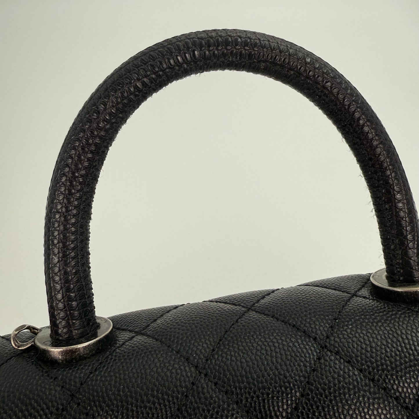 Chanel Black Caviar COCO Handle Lizard  To P Handle with  silver hardware [Used]