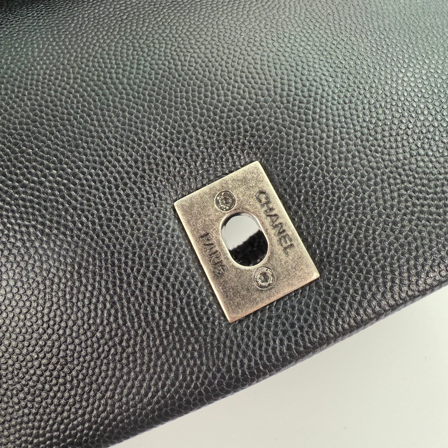 Chanel Black Caviar COCO Handle Lizard  To P Handle with  silver hardware [Used]