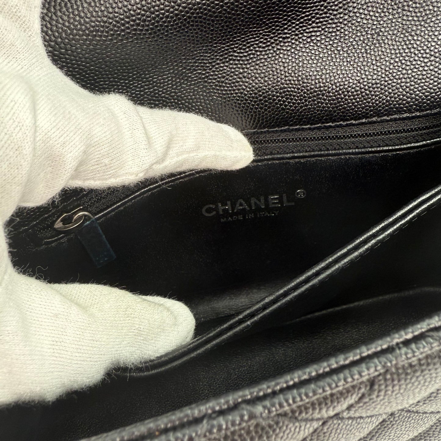 Chanel Black Caviar COCO Handle Lizard  To P Handle with  silver hardware [Used]