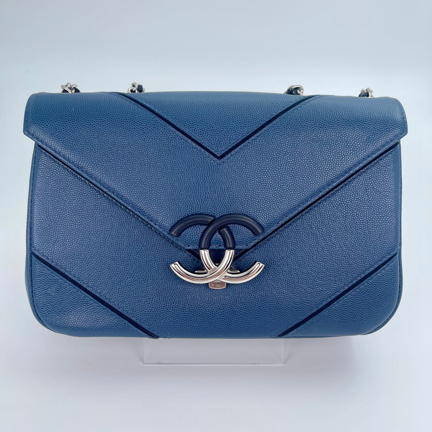 Chanel Chevron Flap Bag Blue Caviar Leather from the Cuba Collection [Used]