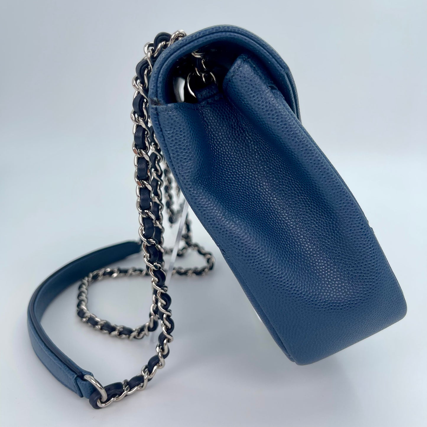 Chanel Chevron Flap Bag Blue Caviar Leather from the Cuba Collection [Used]