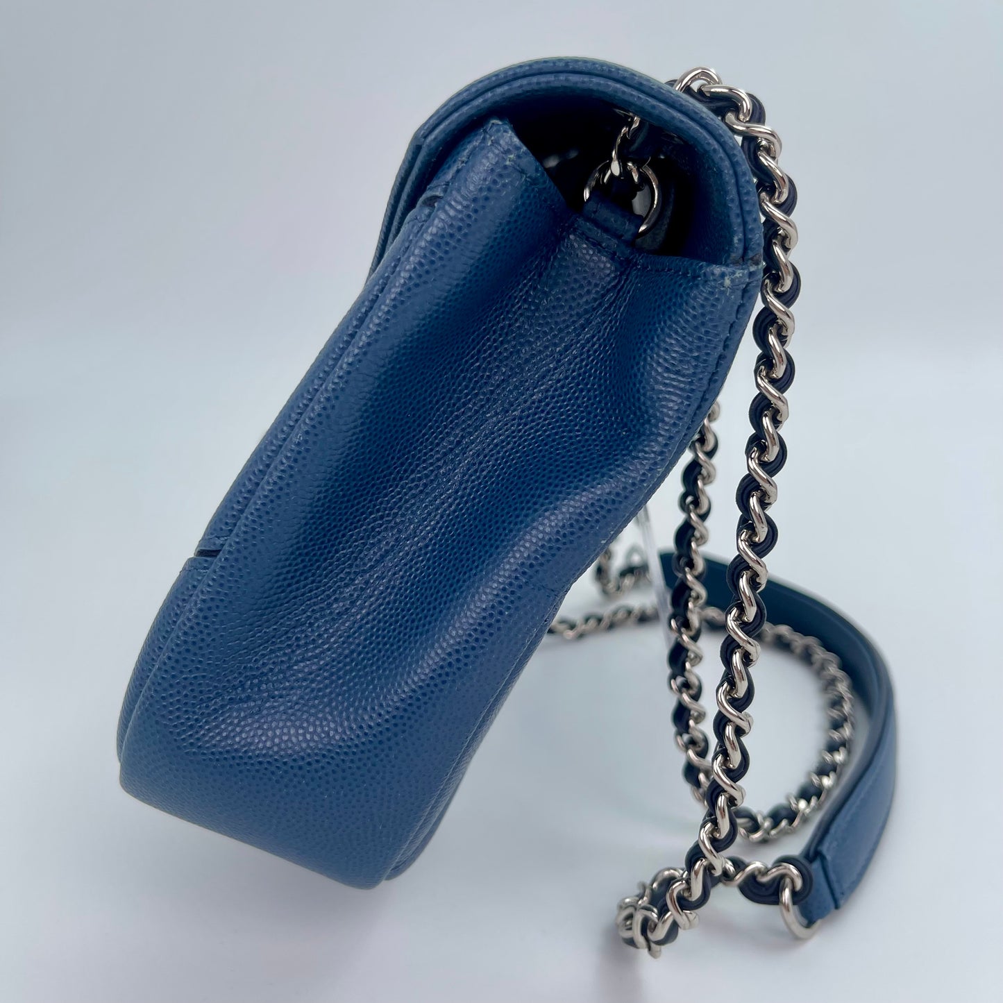 Chanel Chevron Flap Bag Blue Caviar Leather from the Cuba Collection [Used]
