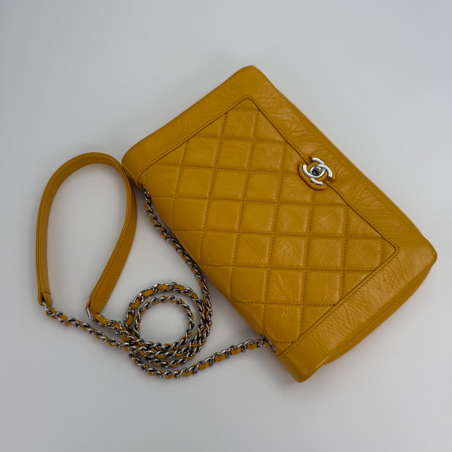 Chanel Yellow Calfskin Leather Flap Bag [Used]