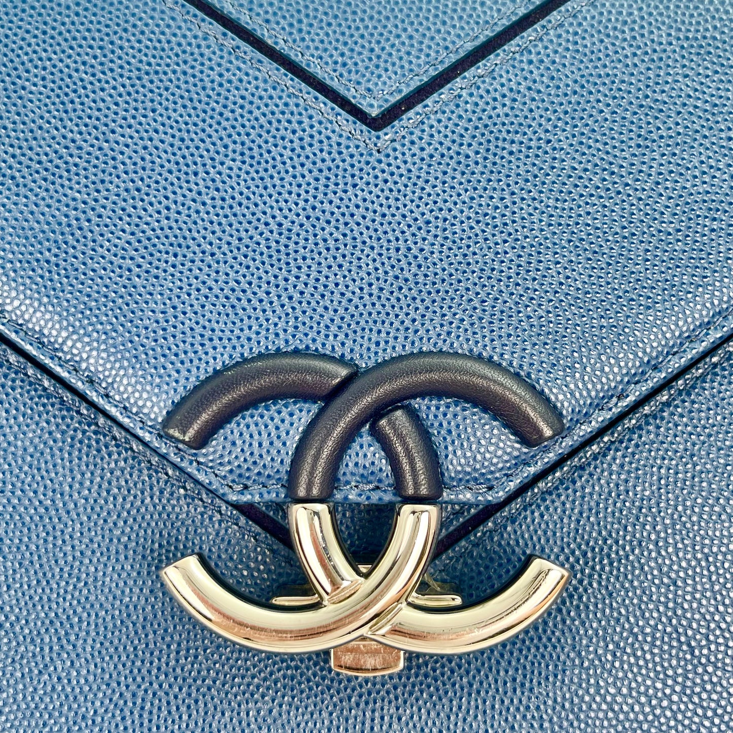 Chanel Chevron Flap Bag Blue Caviar Leather from the Cuba Collection [Used]