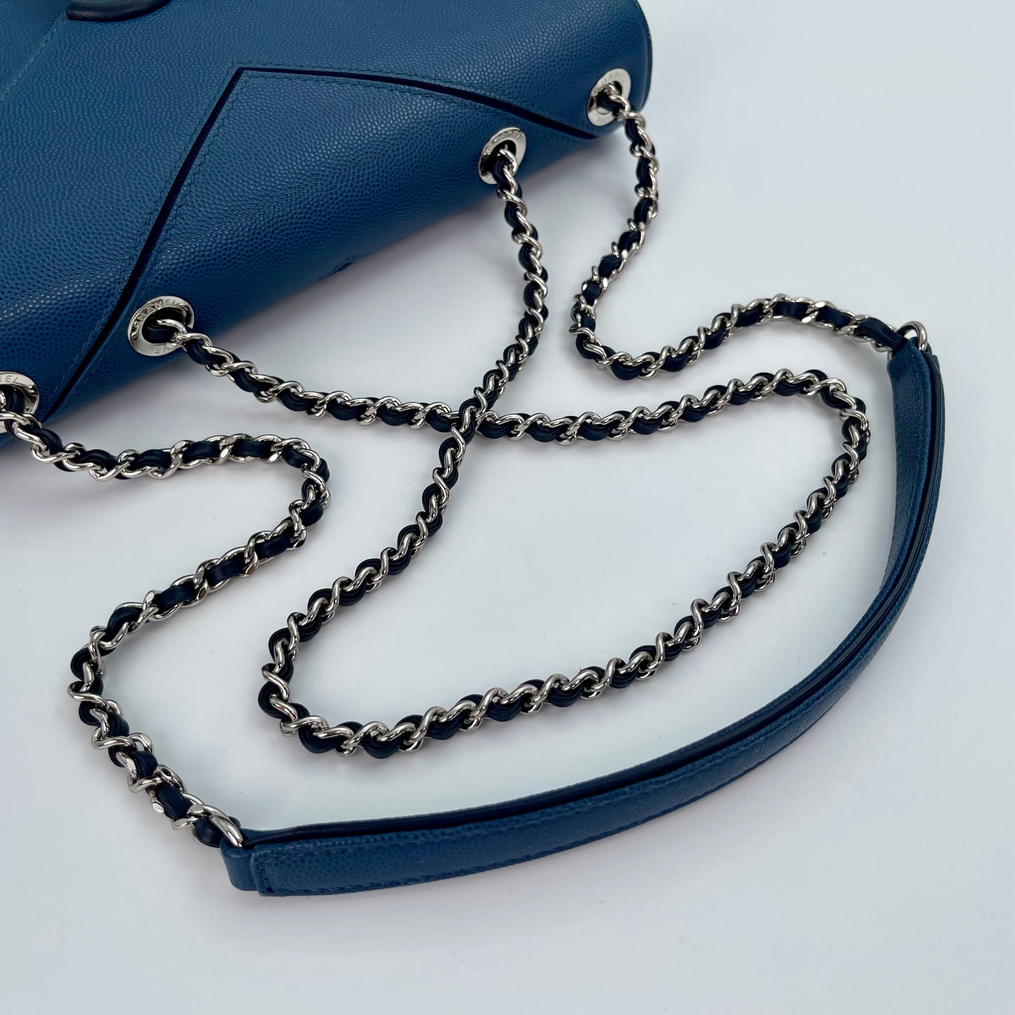 Chanel Chevron Flap Bag Blue Caviar Leather from the Cuba Collection [Used]