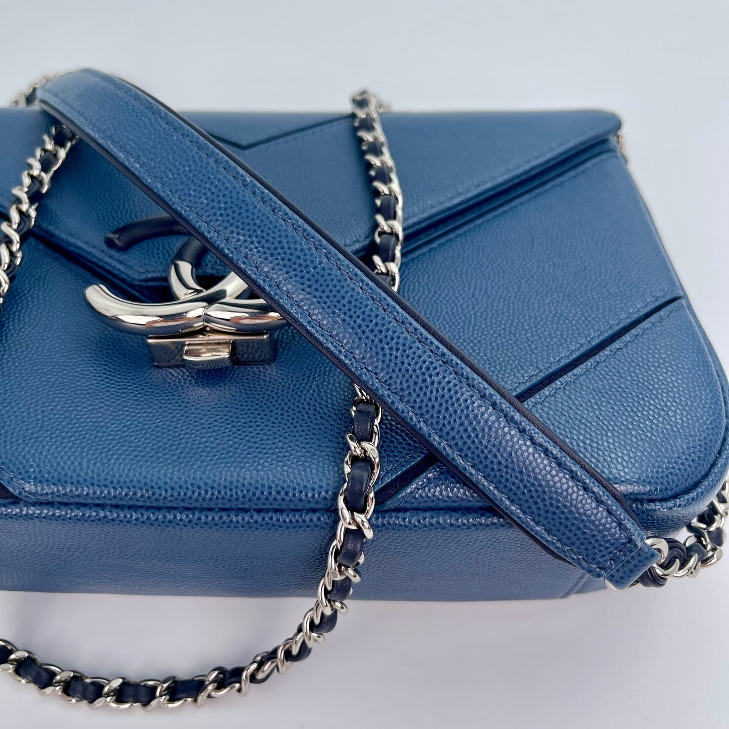 Chanel Chevron Flap Bag Blue Caviar Leather from the Cuba Collection [Used]