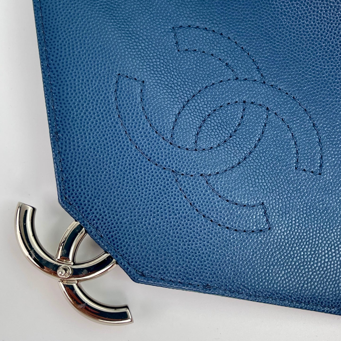 Chanel Chevron Flap Bag Blue Caviar Leather from the Cuba Collection [Used]