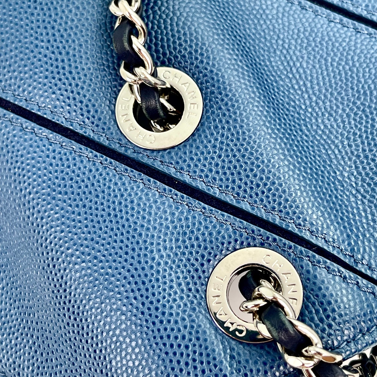 Chanel Chevron Flap Bag Blue Caviar Leather from the Cuba Collection [Used]