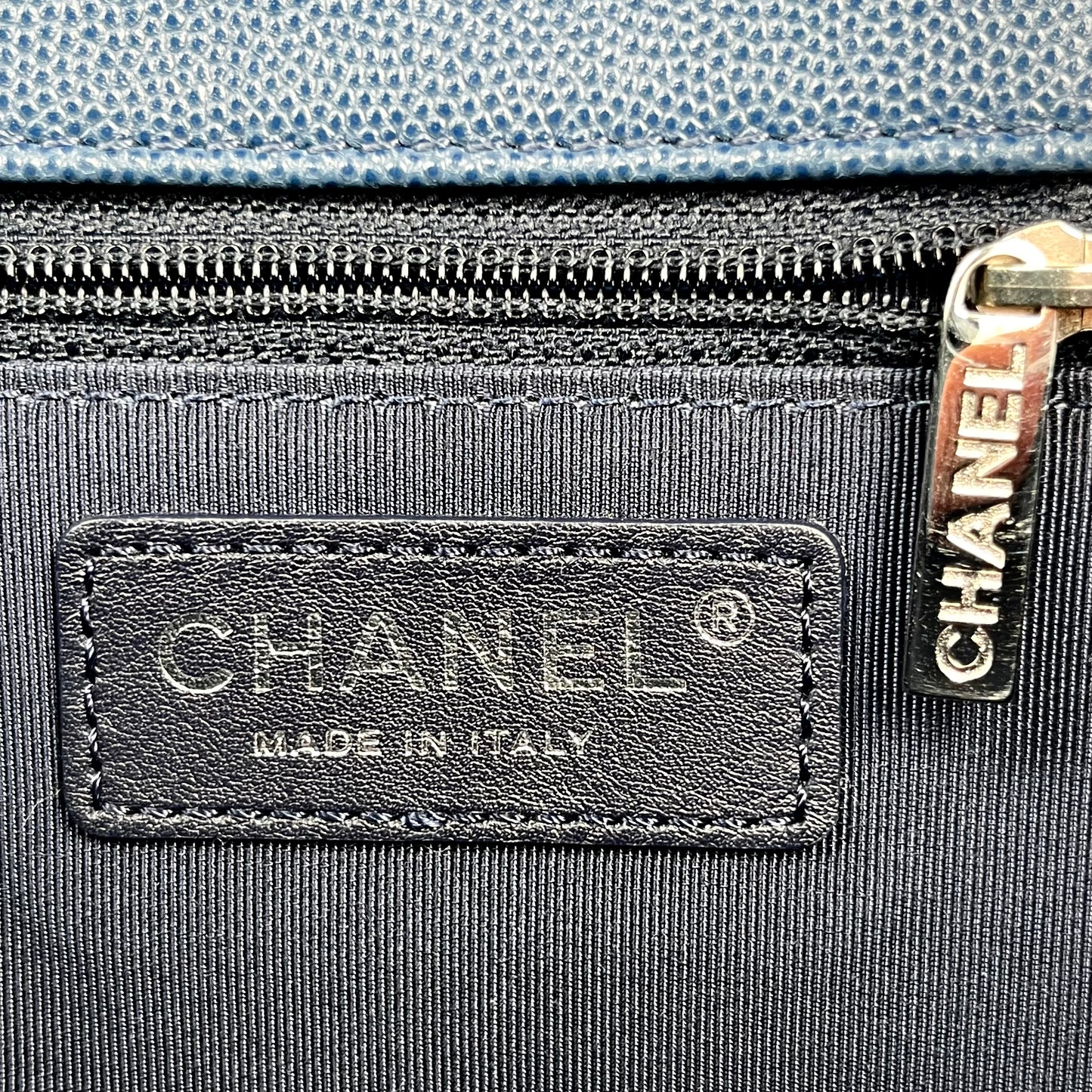 Chanel Chevron Flap Bag Blue Caviar Leather from the Cuba Collection [Used]