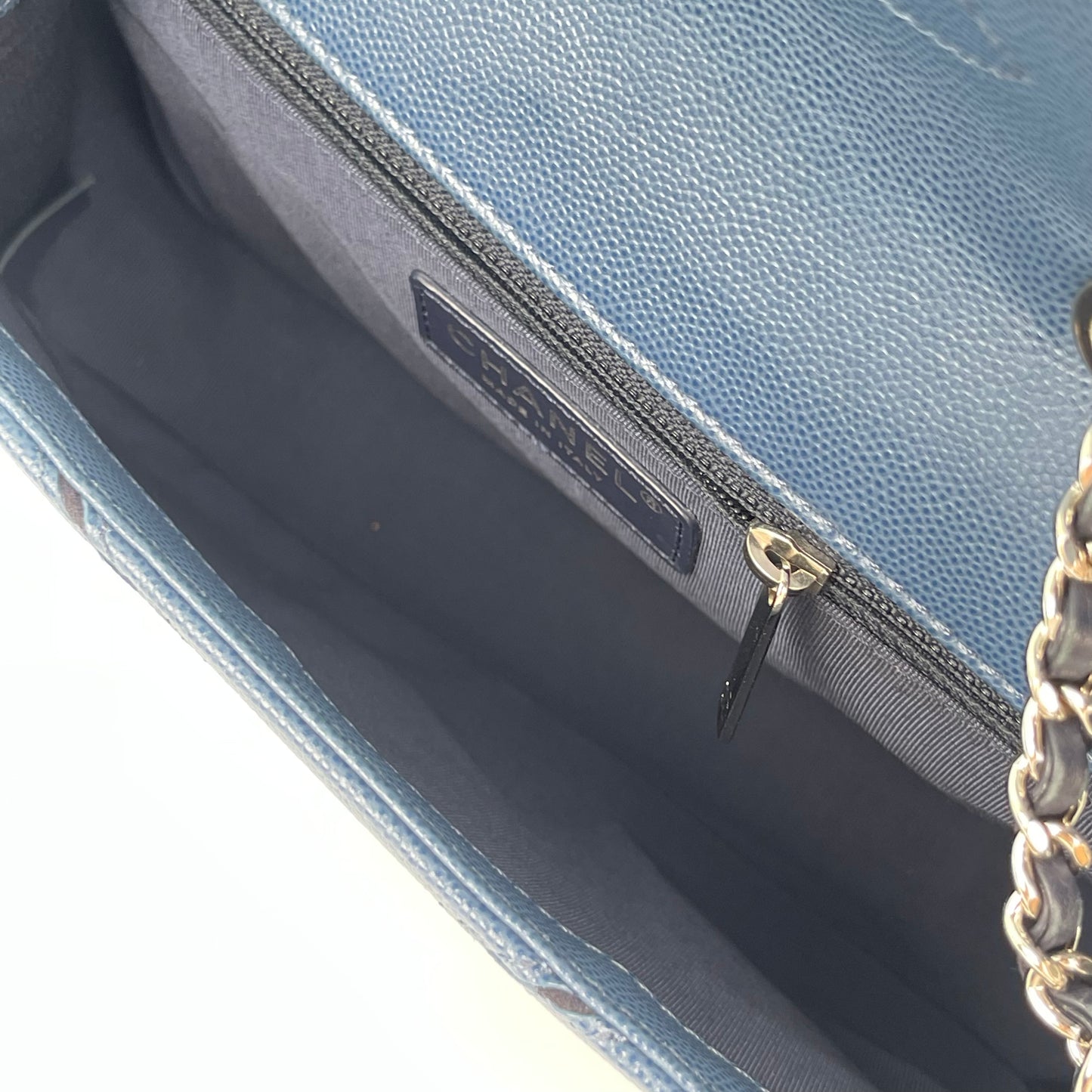 Chanel Chevron Flap Bag Blue Caviar Leather from the Cuba Collection [Used]