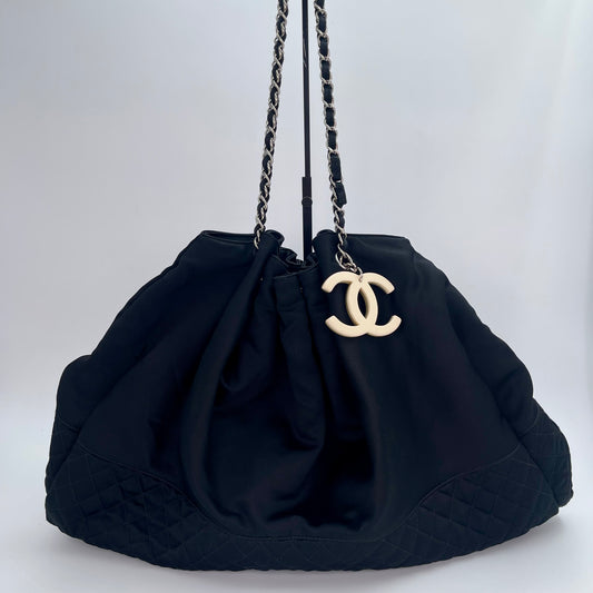 Chanel Melrose Cabas Tote Large Satin Drawstring Bag with Chain Detail [Used]