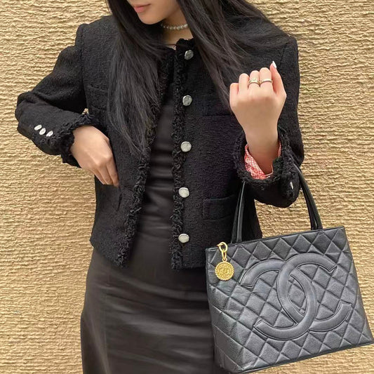 Chanel CC Black Caviar Leather “Hilton” Tote Bag Gold-Tone  [Used]