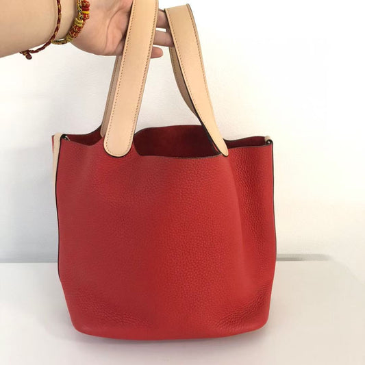 Hermès Picotin Lock MM  Rouge Tomato/Rose Eglantine Taurillon Clemence HandBag [Used]