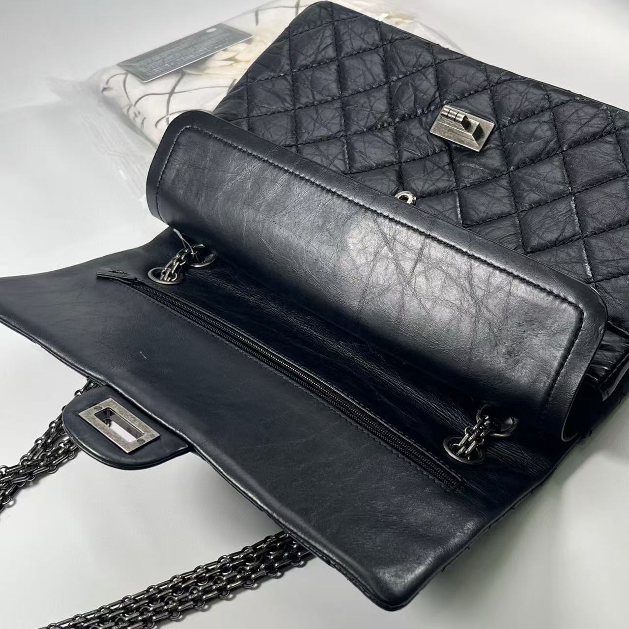 CHANEL Black AGED Calfskin 2.55 Shoulder Bag  [Used]