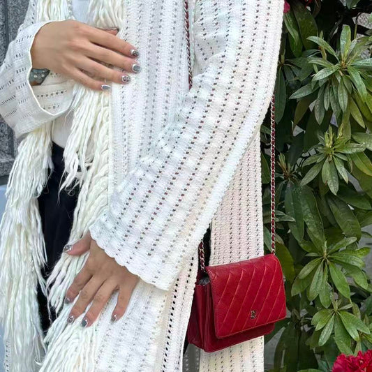 Chanel Red Caviar Leather WOC Chain Wallet Silver Hardware [Used]